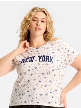 T122 NWT Vinyl Threads “New York” Embroidered Floral Pointelle T Shirt -Size: 3X